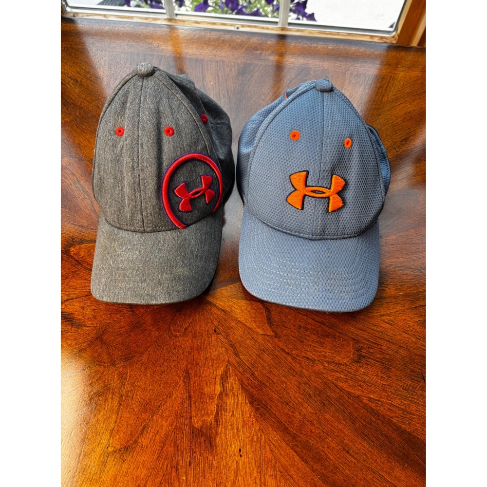 Under Armour Youth‎ Baseball Cap Hat Bundle Set of 2 Gray Orange Fitted